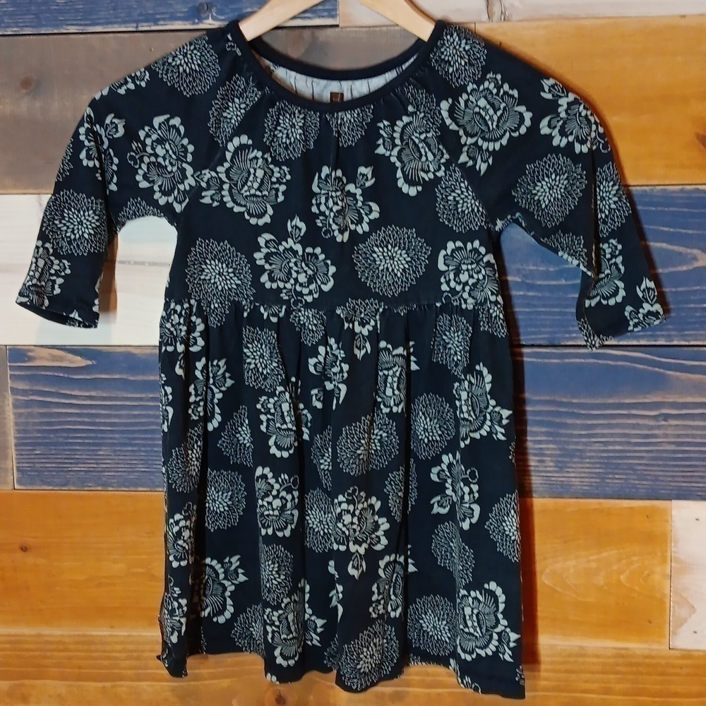 Tea Collection Empire Waist Dress Cotton Blue Floral Size 5